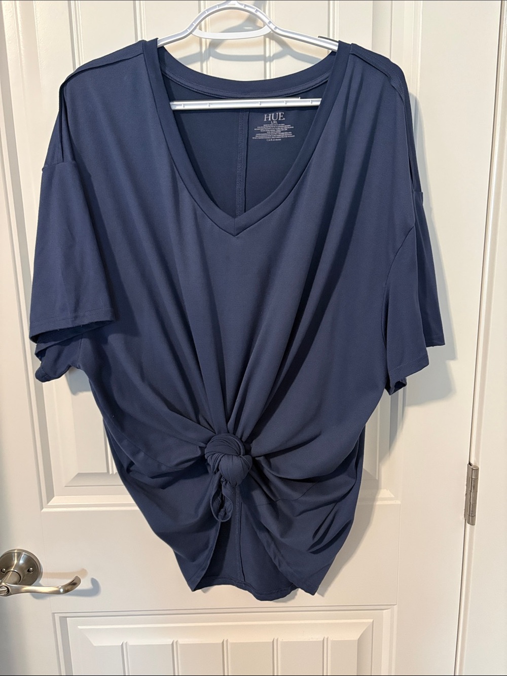HUE Navy V-Neck Short Sleeve Oversized Boyfriend Tee